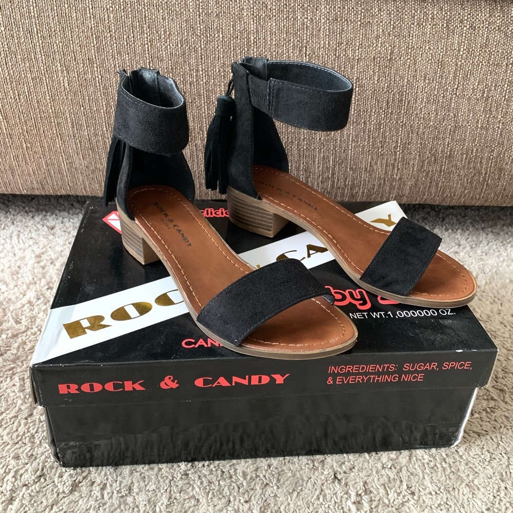 Rock & Candy Black Suede Nancie Ankle Sandals